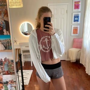 Brandy Melville Cropped White Zip-Up